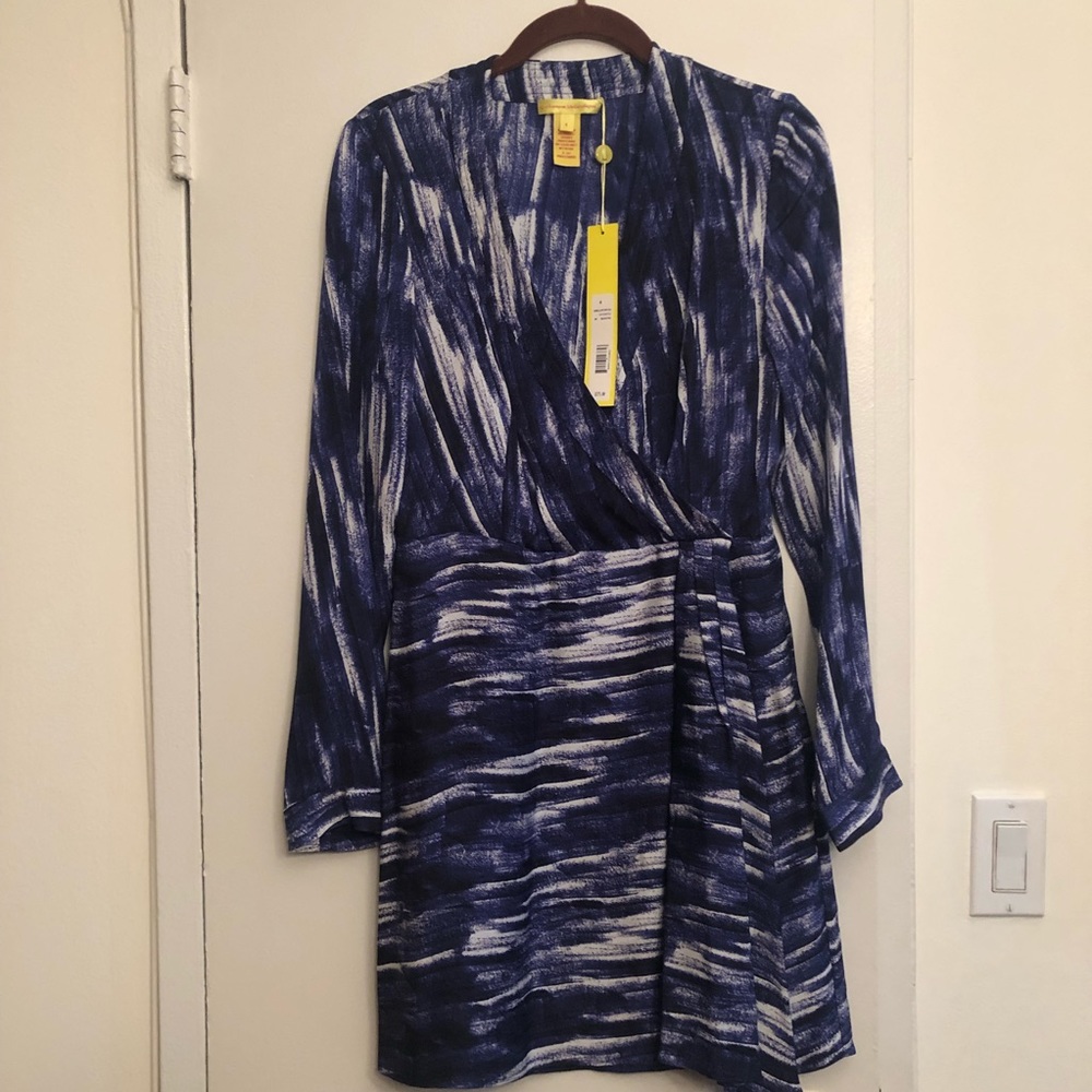 Long sleeve silky wrap front dress with tags